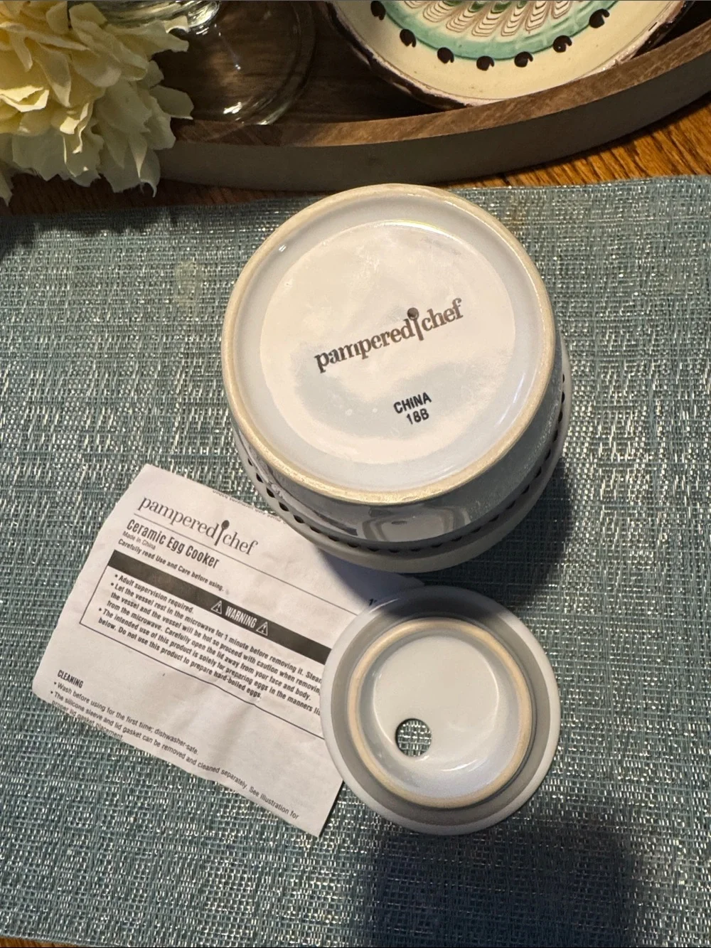 Pampered Chef Ceramic Egg Cooker - White and Gray. New without box